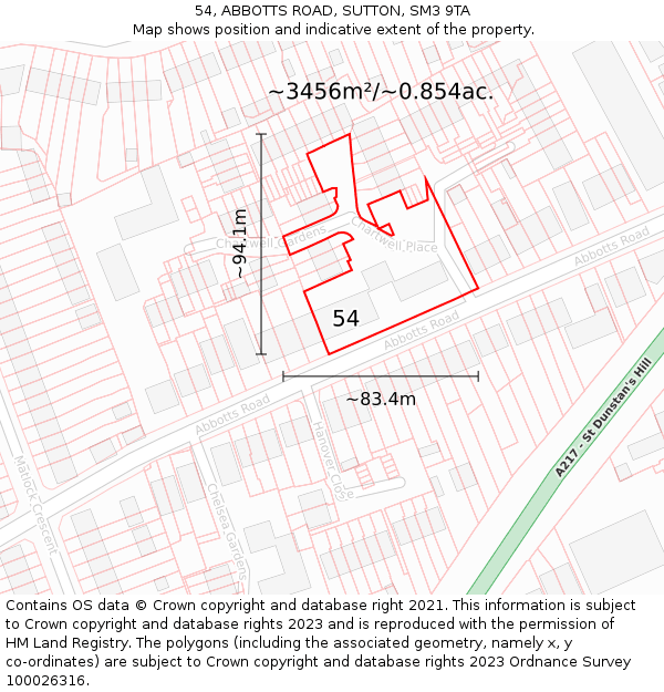 54, ABBOTTS ROAD, SUTTON, SM3 9TA: Plot and title map