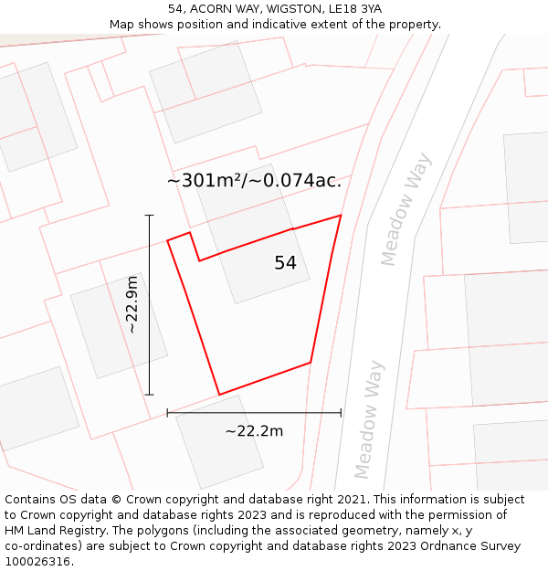 54, ACORN WAY, WIGSTON, LE18 3YA: Plot and title map