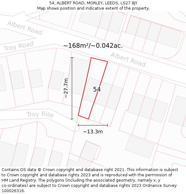 54, ALBERT ROAD, MORLEY, LEEDS, LS27 8JY: Plot and title map