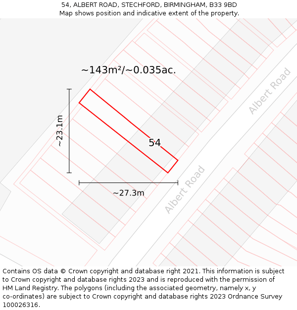 54, ALBERT ROAD, STECHFORD, BIRMINGHAM, B33 9BD: Plot and title map