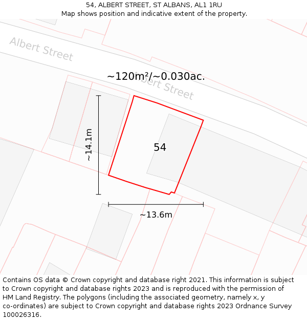54, ALBERT STREET, ST ALBANS, AL1 1RU: Plot and title map