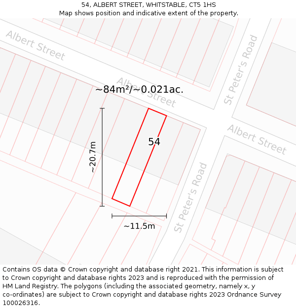 54, ALBERT STREET, WHITSTABLE, CT5 1HS: Plot and title map