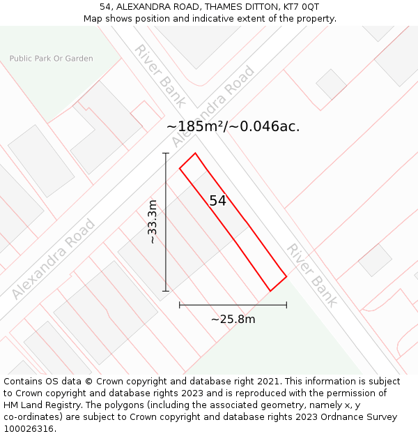 54, ALEXANDRA ROAD, THAMES DITTON, KT7 0QT: Plot and title map