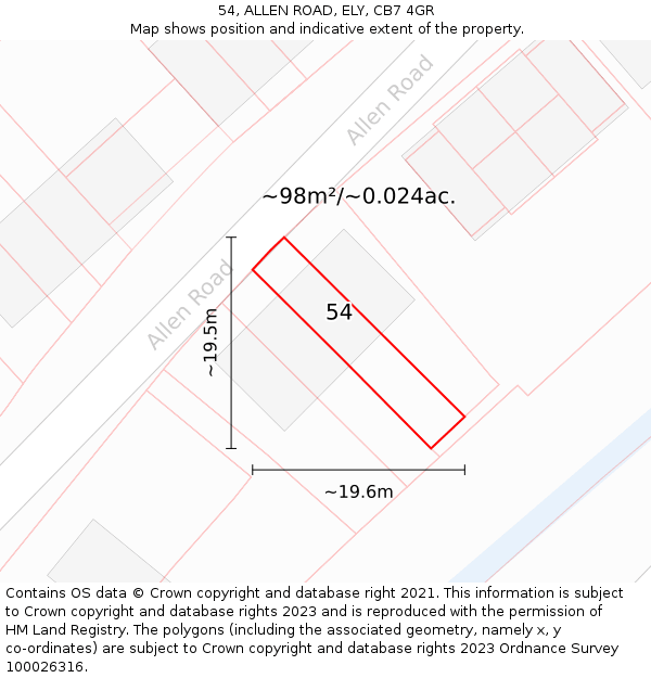 54, ALLEN ROAD, ELY, CB7 4GR: Plot and title map