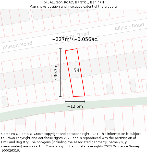 54, ALLISON ROAD, BRISTOL, BS4 4PN: Plot and title map