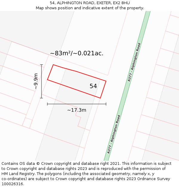 54, ALPHINGTON ROAD, EXETER, EX2 8HU: Plot and title map