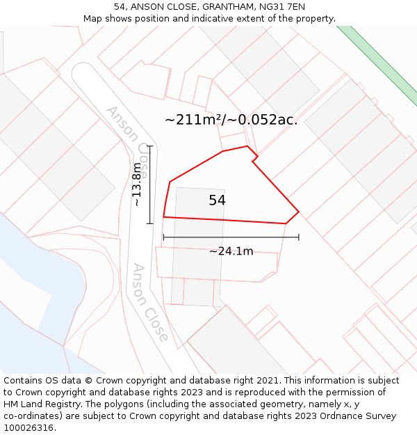54, ANSON CLOSE, GRANTHAM, NG31 7EN: Plot and title map