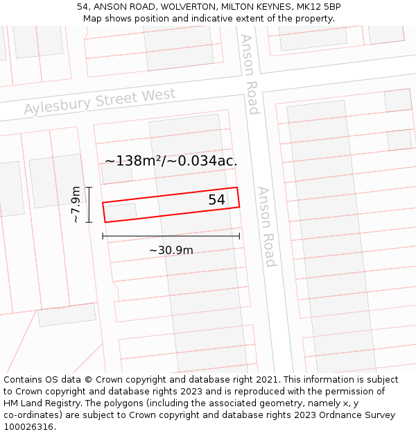 54, ANSON ROAD, WOLVERTON, MILTON KEYNES, MK12 5BP: Plot and title map