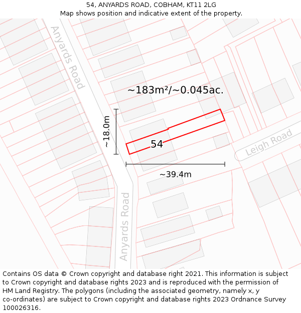 54, ANYARDS ROAD, COBHAM, KT11 2LG: Plot and title map