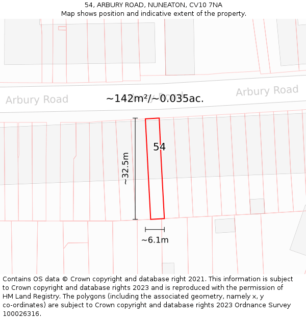 54, ARBURY ROAD, NUNEATON, CV10 7NA: Plot and title map