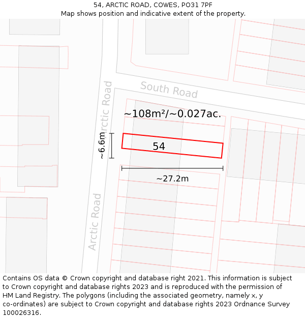 54, ARCTIC ROAD, COWES, PO31 7PF: Plot and title map