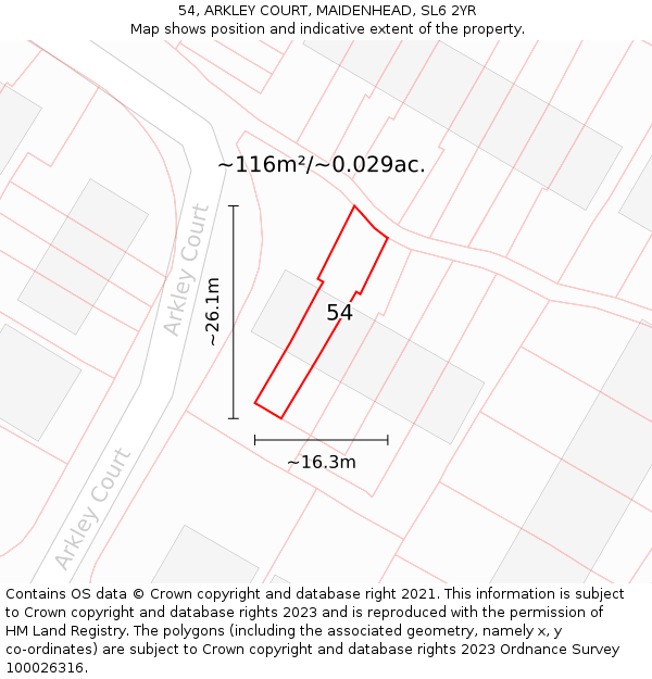 54, ARKLEY COURT, MAIDENHEAD, SL6 2YR: Plot and title map