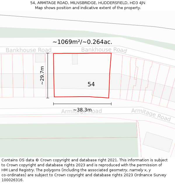 54, ARMITAGE ROAD, MILNSBRIDGE, HUDDERSFIELD, HD3 4JN: Plot and title map