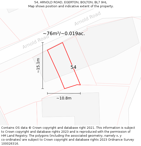 54, ARNOLD ROAD, EGERTON, BOLTON, BL7 9HL: Plot and title map