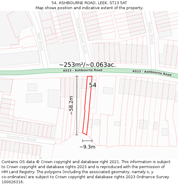54, ASHBOURNE ROAD, LEEK, ST13 5AT: Plot and title map