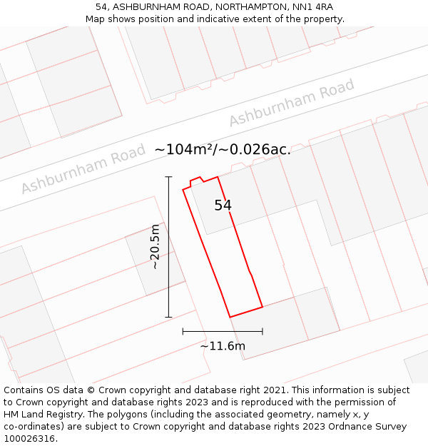 54, ASHBURNHAM ROAD, NORTHAMPTON, NN1 4RA: Plot and title map