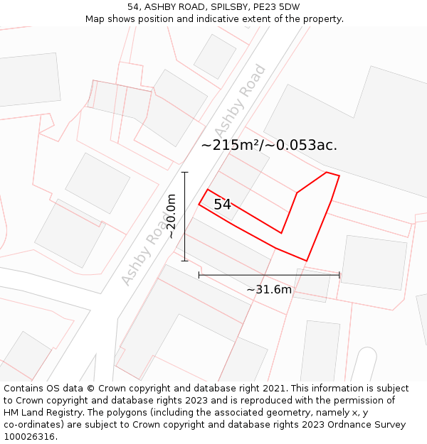 54, ASHBY ROAD, SPILSBY, PE23 5DW: Plot and title map