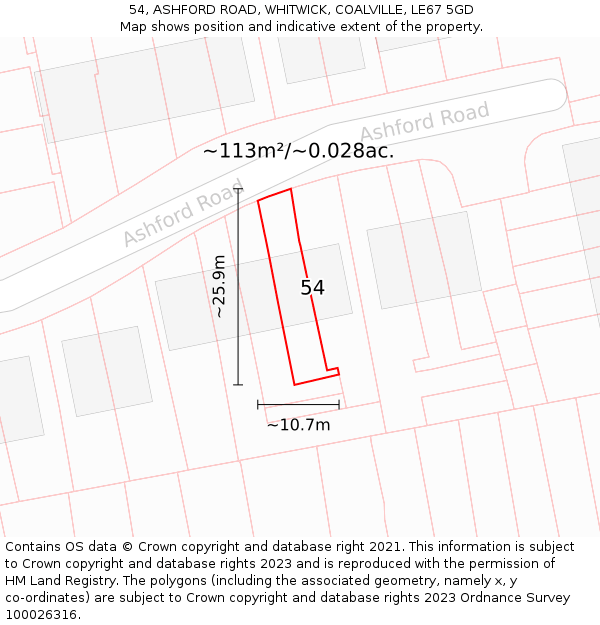 54, ASHFORD ROAD, WHITWICK, COALVILLE, LE67 5GD: Plot and title map