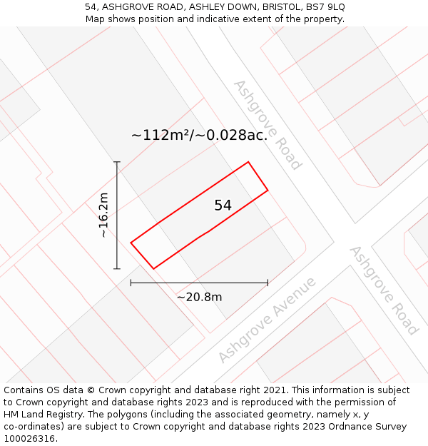 54, ASHGROVE ROAD, ASHLEY DOWN, BRISTOL, BS7 9LQ: Plot and title map