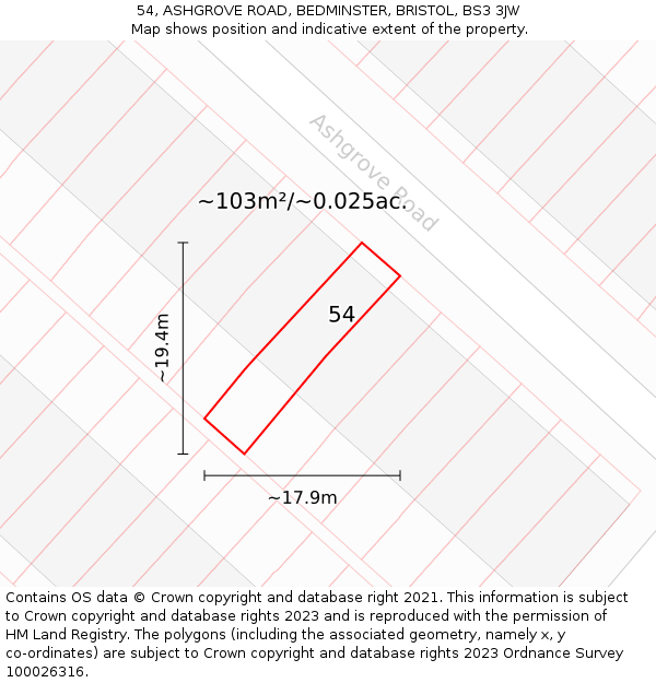 54, ASHGROVE ROAD, BEDMINSTER, BRISTOL, BS3 3JW: Plot and title map