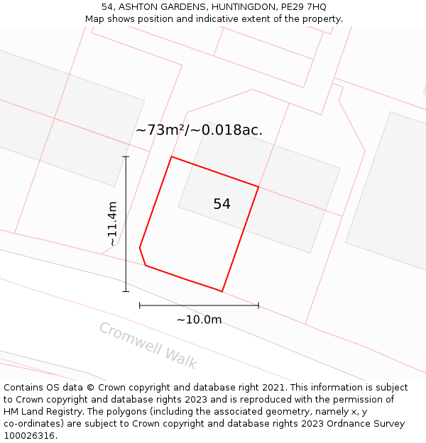 54, ASHTON GARDENS, HUNTINGDON, PE29 7HQ: Plot and title map