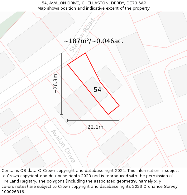54, AVALON DRIVE, CHELLASTON, DERBY, DE73 5AP: Plot and title map