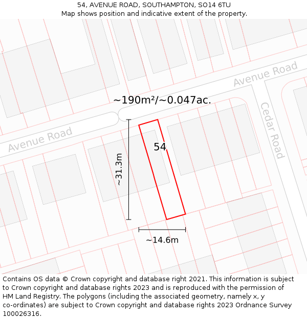 54, AVENUE ROAD, SOUTHAMPTON, SO14 6TU: Plot and title map