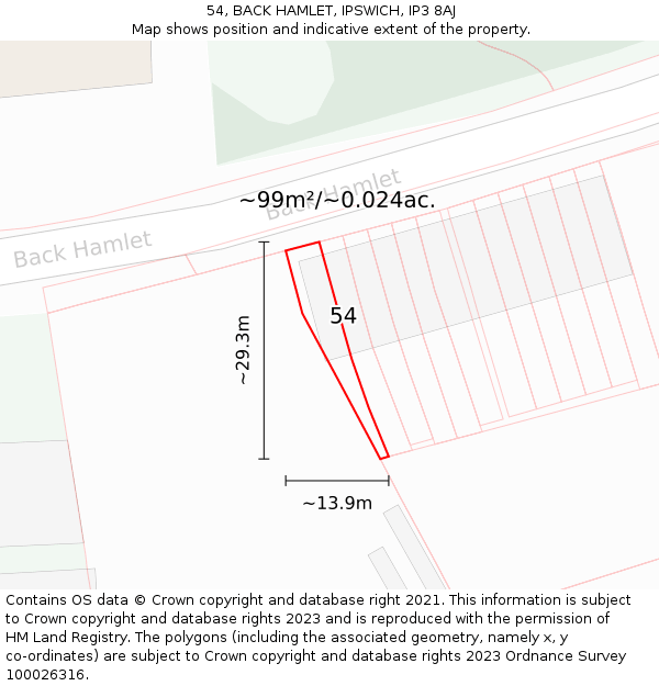 54, BACK HAMLET, IPSWICH, IP3 8AJ: Plot and title map