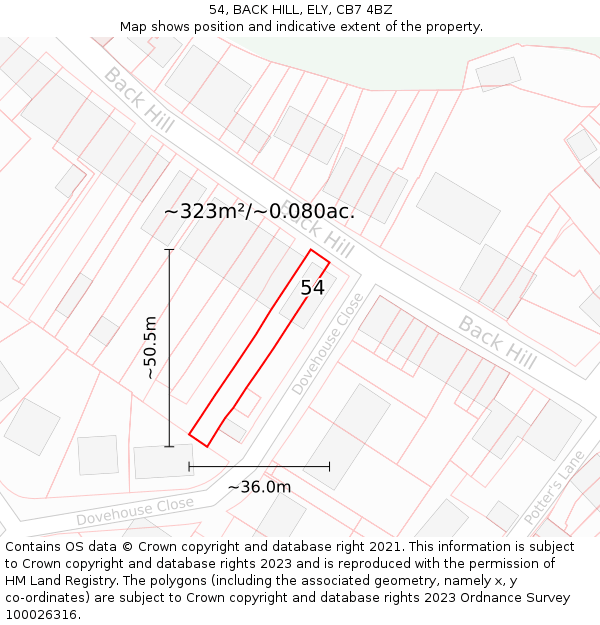 54, BACK HILL, ELY, CB7 4BZ: Plot and title map