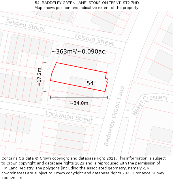 54, BADDELEY GREEN LANE, STOKE-ON-TRENT, ST2 7HD: Plot and title map