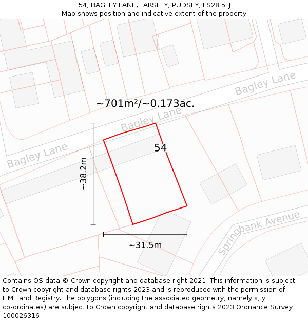 54, BAGLEY LANE, FARSLEY, PUDSEY, LS28 5LJ: Plot and title map