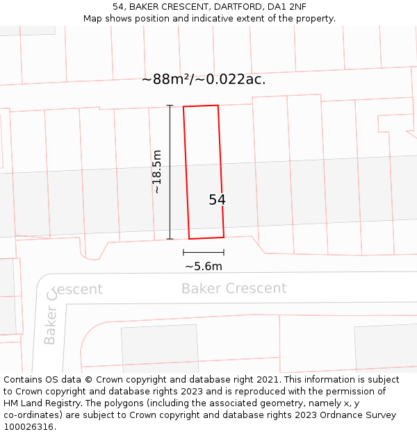 54, BAKER CRESCENT, DARTFORD, DA1 2NF: Plot and title map