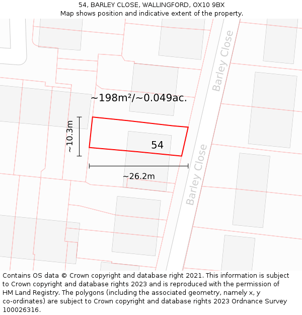 54, BARLEY CLOSE, WALLINGFORD, OX10 9BX: Plot and title map