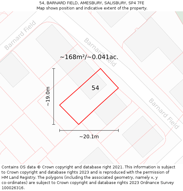 54, BARNARD FIELD, AMESBURY, SALISBURY, SP4 7FE: Plot and title map