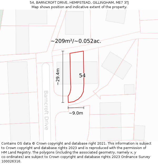 54, BARNCROFT DRIVE, HEMPSTEAD, GILLINGHAM, ME7 3TJ: Plot and title map