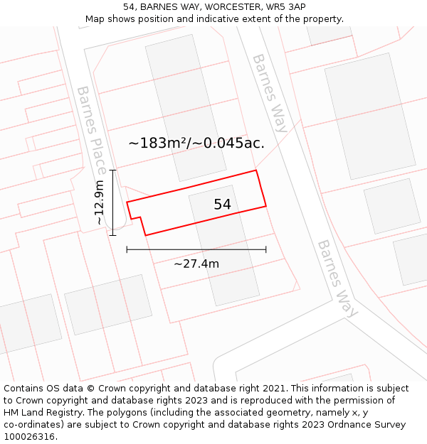 54, BARNES WAY, WORCESTER, WR5 3AP: Plot and title map