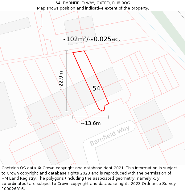 54, BARNFIELD WAY, OXTED, RH8 9QG: Plot and title map
