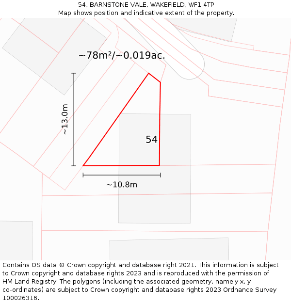 54, BARNSTONE VALE, WAKEFIELD, WF1 4TP: Plot and title map
