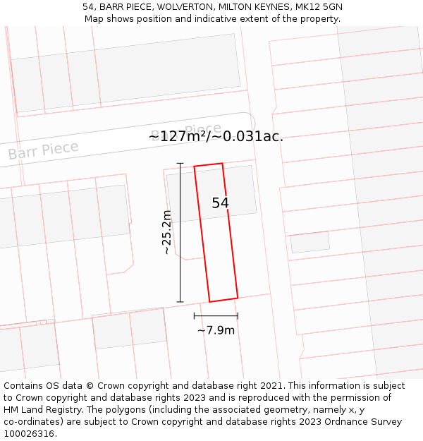 54, BARR PIECE, WOLVERTON, MILTON KEYNES, MK12 5GN: Plot and title map