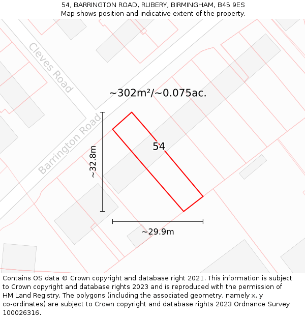 54, BARRINGTON ROAD, RUBERY, BIRMINGHAM, B45 9ES: Plot and title map