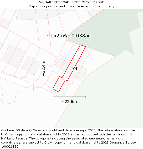 54, BARTLEET ROAD, SMETHWICK, B67 7RD: Plot and title map