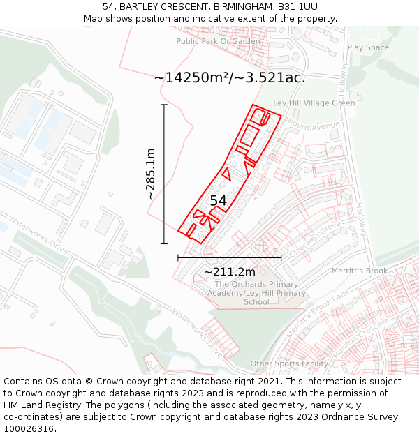 54, BARTLEY CRESCENT, BIRMINGHAM, B31 1UU: Plot and title map