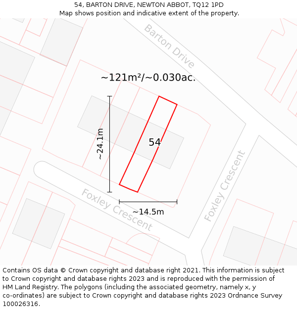 54, BARTON DRIVE, NEWTON ABBOT, TQ12 1PD: Plot and title map