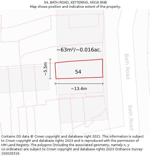 54, BATH ROAD, KETTERING, NN16 8NB: Plot and title map