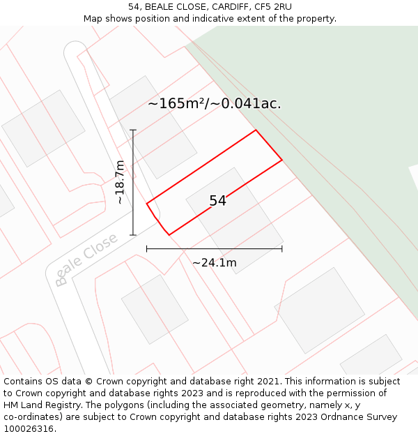 54, BEALE CLOSE, CARDIFF, CF5 2RU: Plot and title map