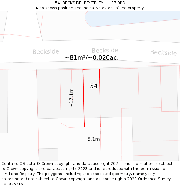 54, BECKSIDE, BEVERLEY, HU17 0PD: Plot and title map