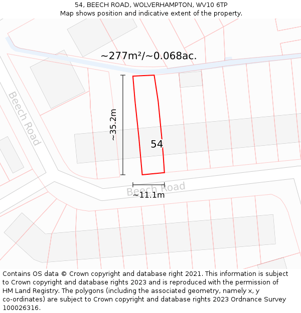 54, BEECH ROAD, WOLVERHAMPTON, WV10 6TP: Plot and title map