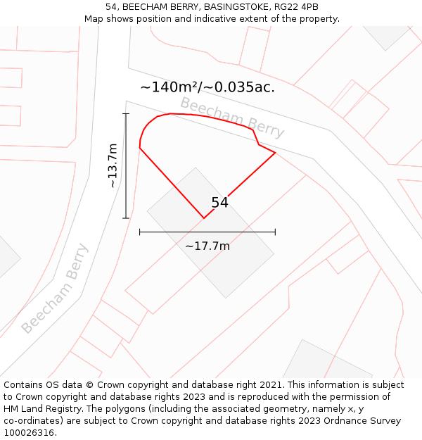 54, BEECHAM BERRY, BASINGSTOKE, RG22 4PB: Plot and title map