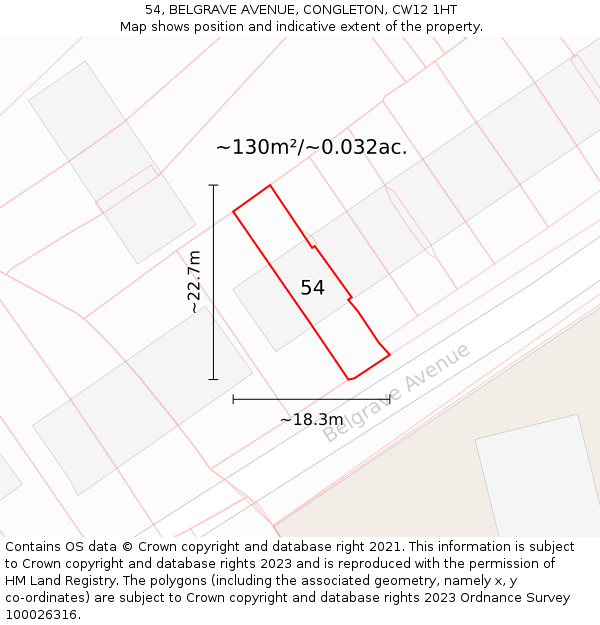 54, BELGRAVE AVENUE, CONGLETON, CW12 1HT: Plot and title map