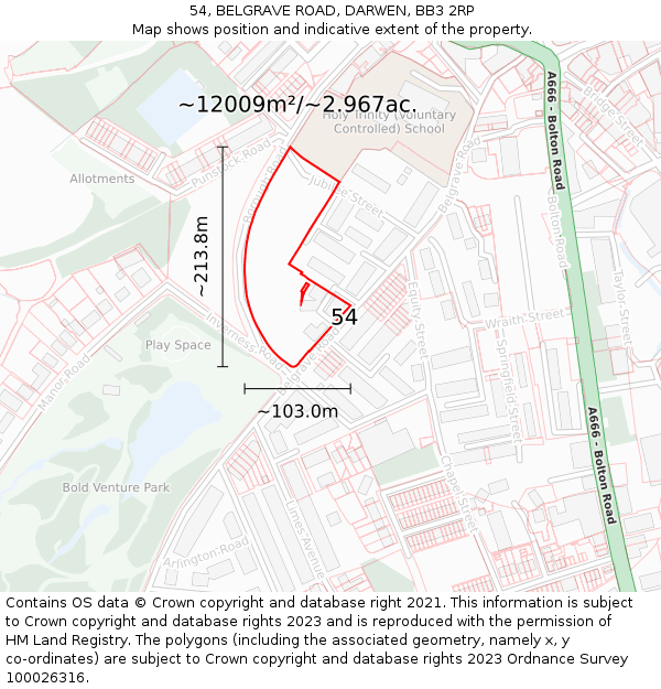 54, BELGRAVE ROAD, DARWEN, BB3 2RP: Plot and title map